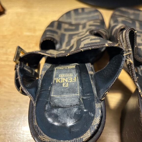 Authentic Fendi F Zucca Logo Graphic Brown Open Toe Chunky Block Heel Sandal 7 - Picture 14 of 16